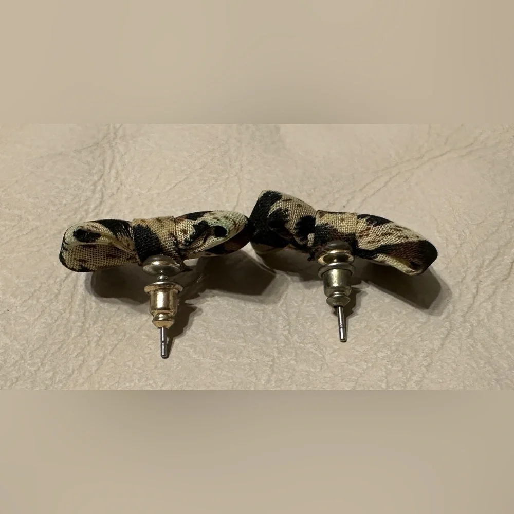 Leopard Print Fabric Bow Stud Earrings